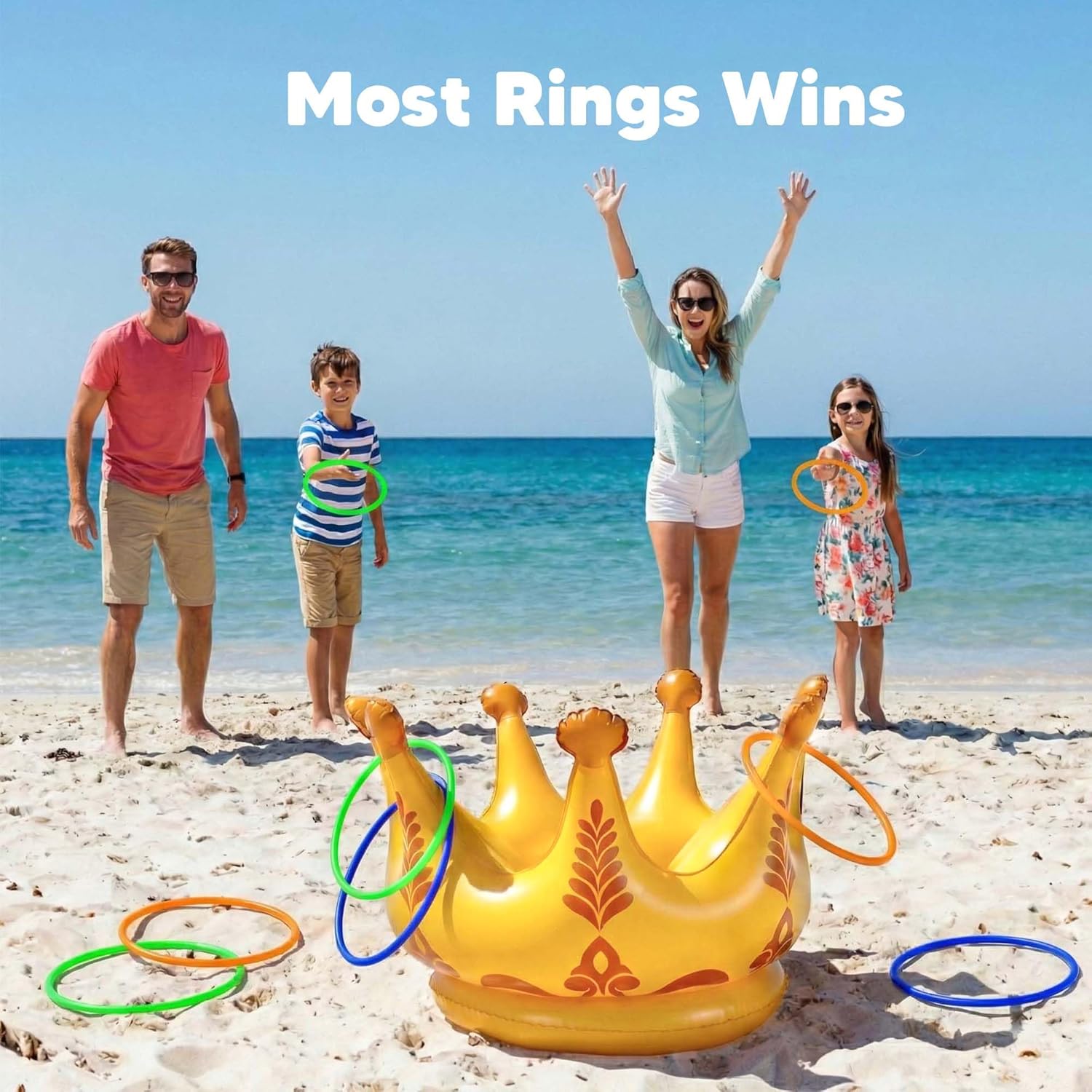 Funscape 2PCS Crown Pool Toy, Toddler Inflatable Water Toss Game w/12 Rings 5 Balls, Outdoor Beach Backyard Lawn Game, Summer Pool Party Decoration Gift 3 4 5 6 7 8 10 Year Old Kids Boy Girl Children