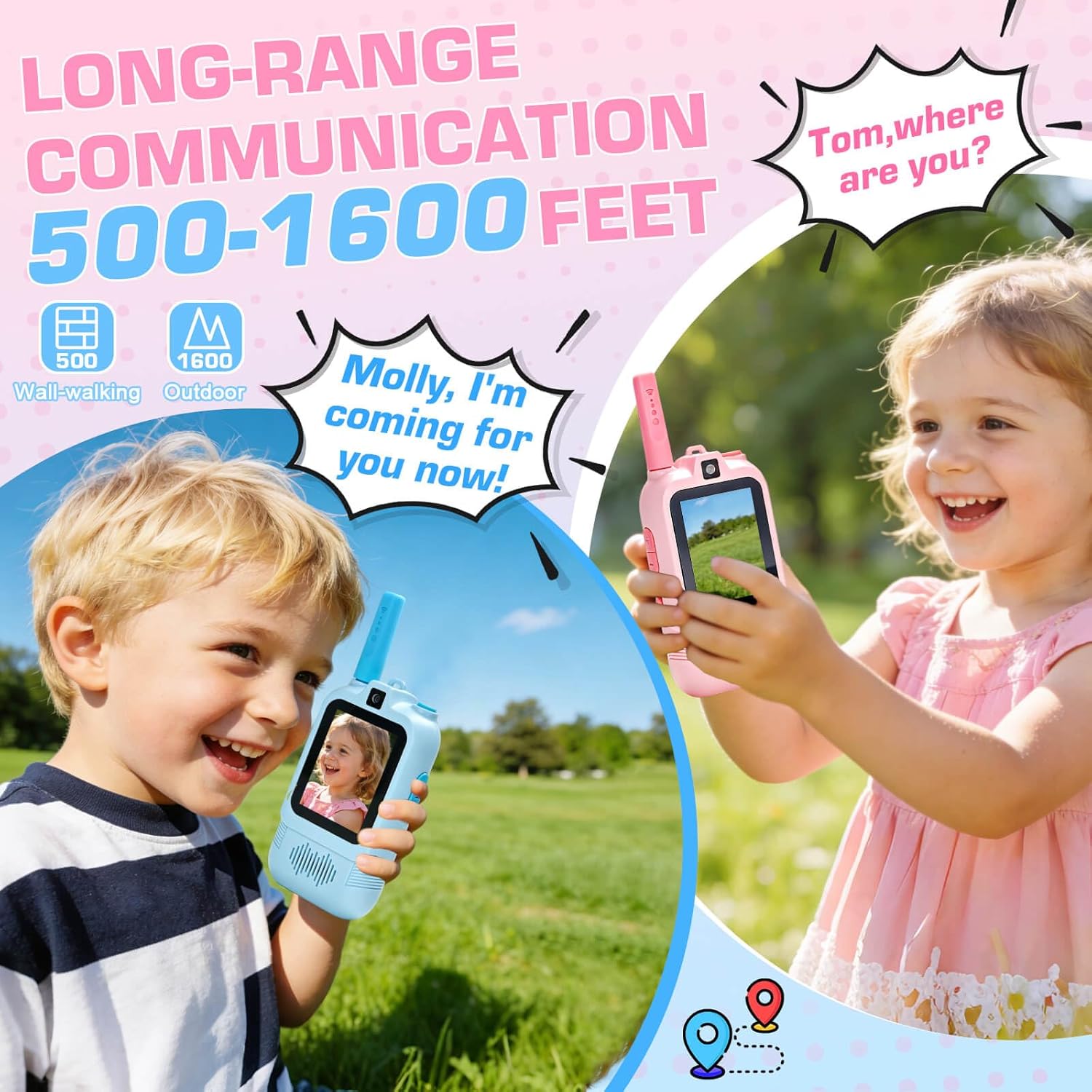 Aooess Dual Camera Video Walkie Talkies for Kids: Long Range Rechargeable with Dual Cameras, Outdoor Camping Games, Birthday Gifts for Boys and Girls Age 3-8