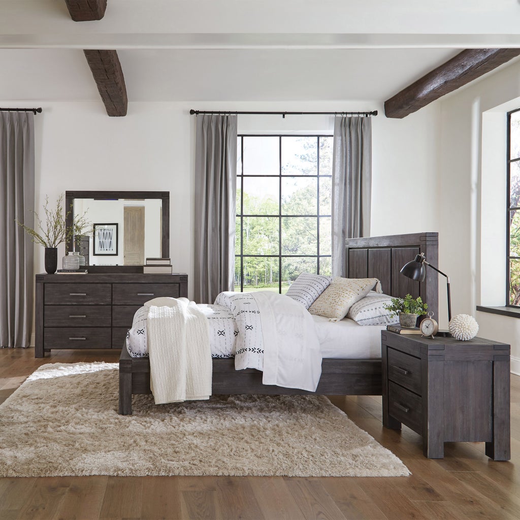 The Mellina Bedroom Collection has rugged durability and defined contemporary styling. Constructed from solid Acacia (a hardwood best known for its stunning grain and rich contrasting colors), this collection’s sleek lines showcase naturally occurring kno
