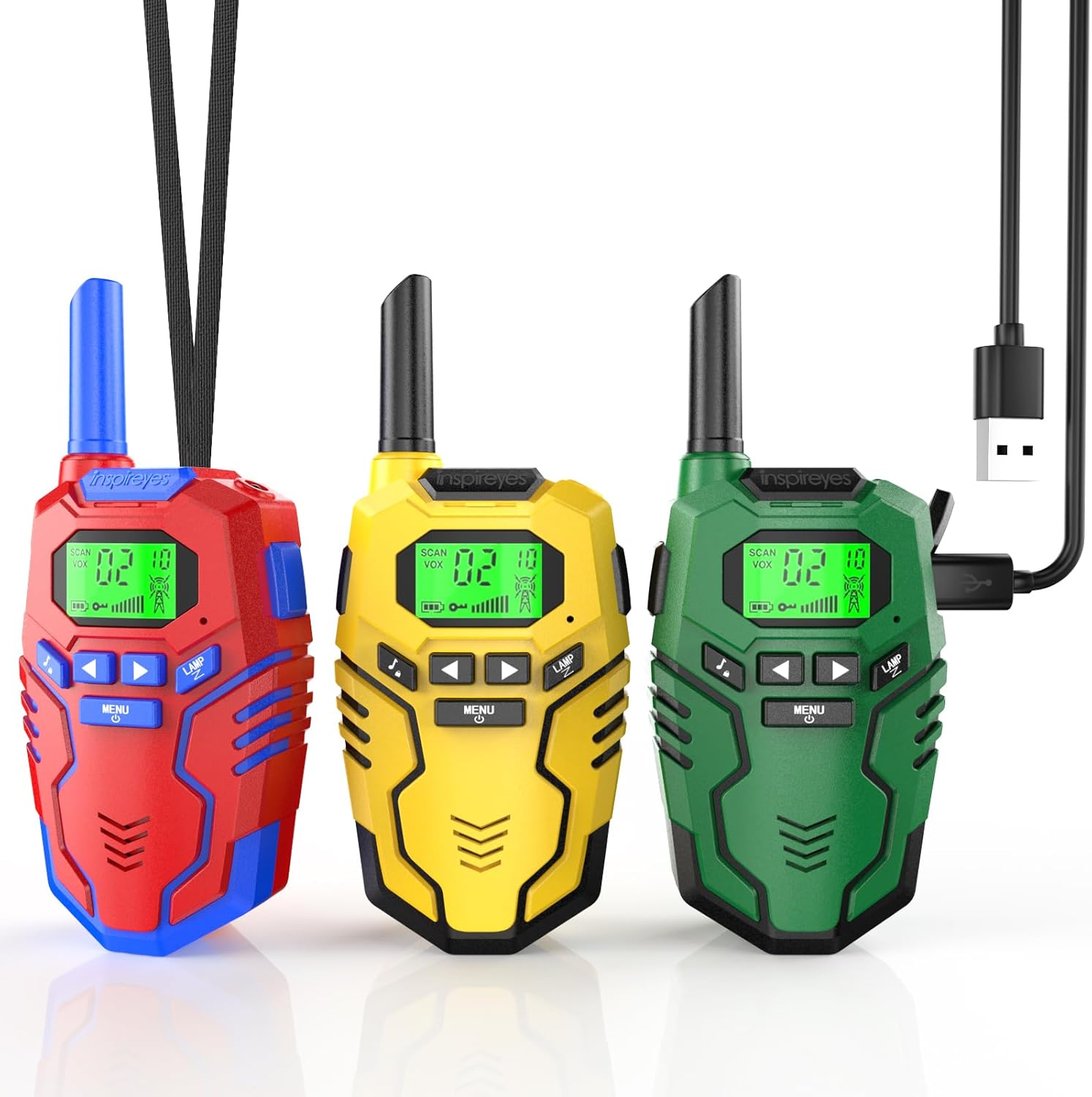 Inspireyes Walkie Talkies Toys for Kids Rechargeable, Long Range 2 Way Radio, Outdoor Camping Games Party Toys for 3 4 5 8-12 Year Old Boys Birthday Xmas Gift for Kids, 3 Pack