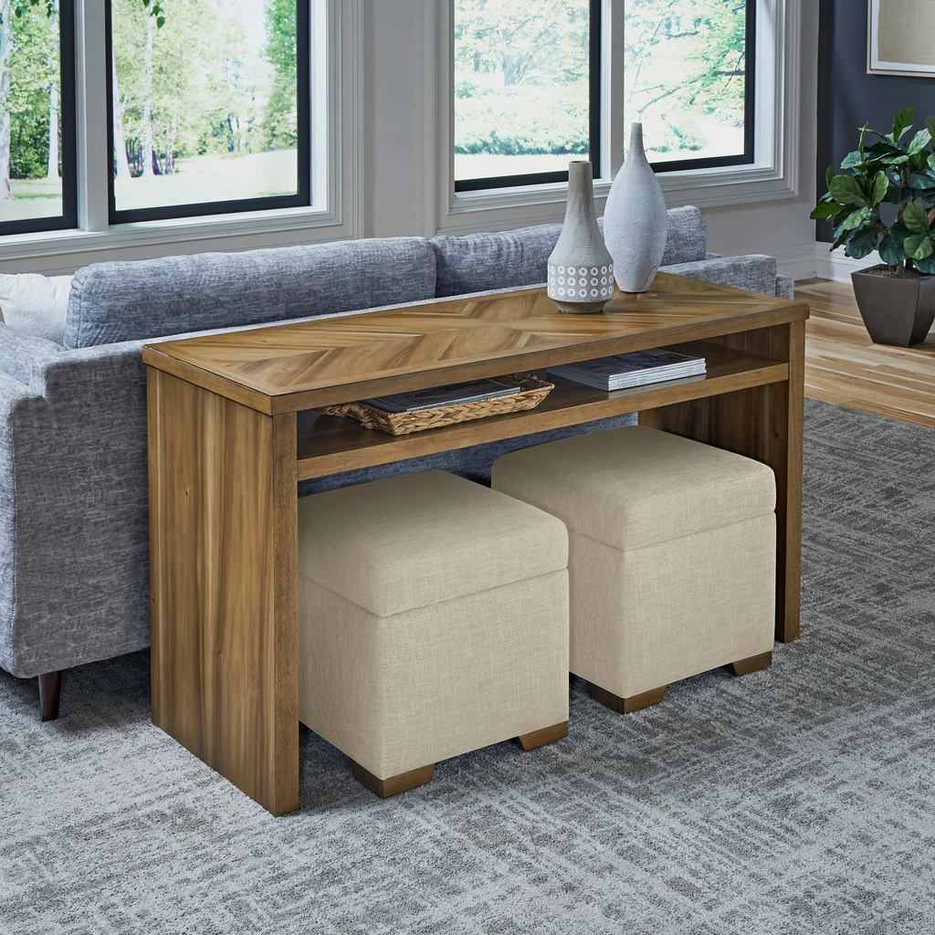 Zealand Sofa Table and 2 Ottomans Item 1782892