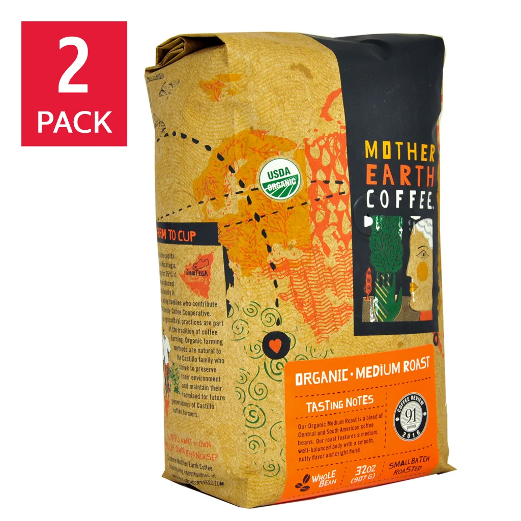 Mother Earth Organic Medium Roast Coffee 2 lb, 2-pack