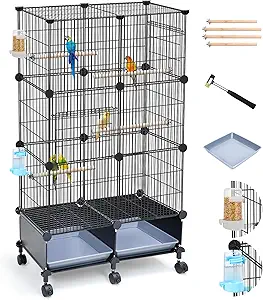 VISCOO Upgraded Encrypted 46-Inch Bird Cage, with Wooden Perches, Metal Parakeet Cage with Slide-Out Tray, Water Bottle&Feeder, Bird Cages for Parrot,Parakeets,Cockatiel,Lovebird,Small Mid-Sized Birds