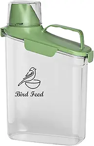 Bird Seed Storage Container Portable-3 Qt/2.8 L Clear Pet Food Container-with Measuring Cup/Lid,Airtight Wild Bird Seed Dispenser for Storing Sunflower Seed|Squirrel proof|BPA Free-Green