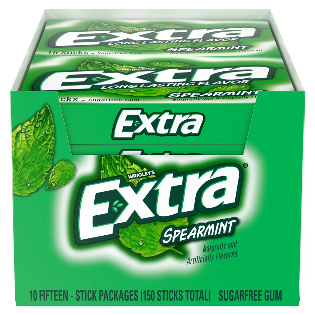 Extra Sugar Free Chewing Gum, Spearmint, Slim Pack, 15 Sticks, 10-Count