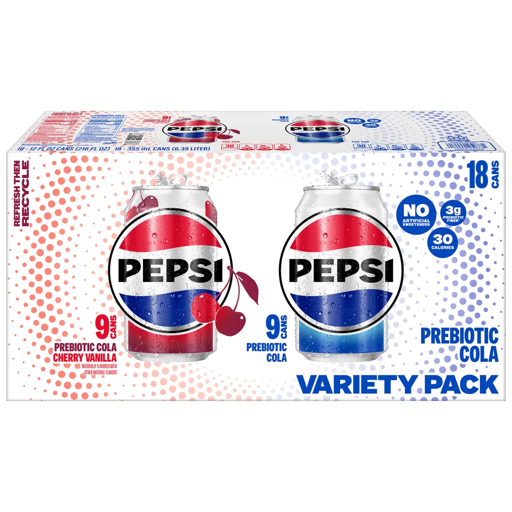 Pepsi Prebiotic Cola, Variety Pack, 12 fl oz, 18-count