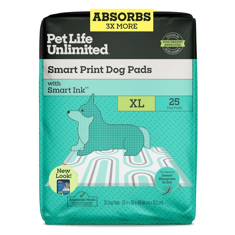 Pet Life Unlimited Smart Print Dog Pads, XL, 26" x 30", 25ct