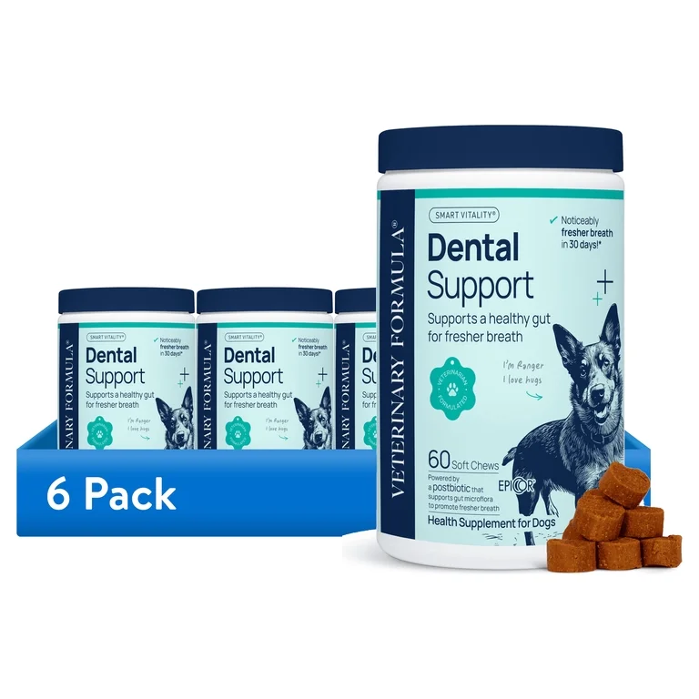 (6 pack) Veterinary Formula Smart Vitality Dental Health Supplement for Dogs, 60 Soft Chews