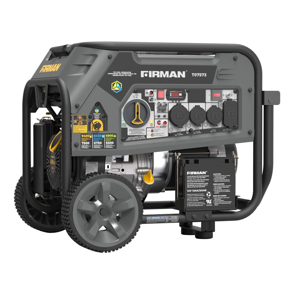 Firman Tri Fuel Portable Generator 9400W Starting / 7500W Running Electric Start, Gas, CO Alert