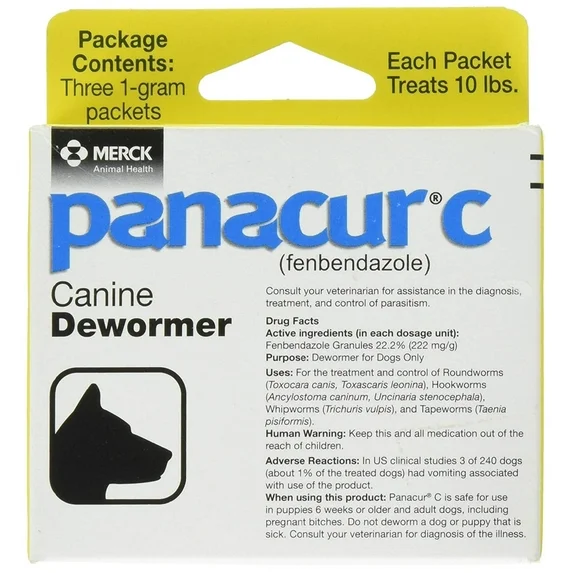Panacur C Fenbendazole Canine Dewormer, Three 1-Gram Packets