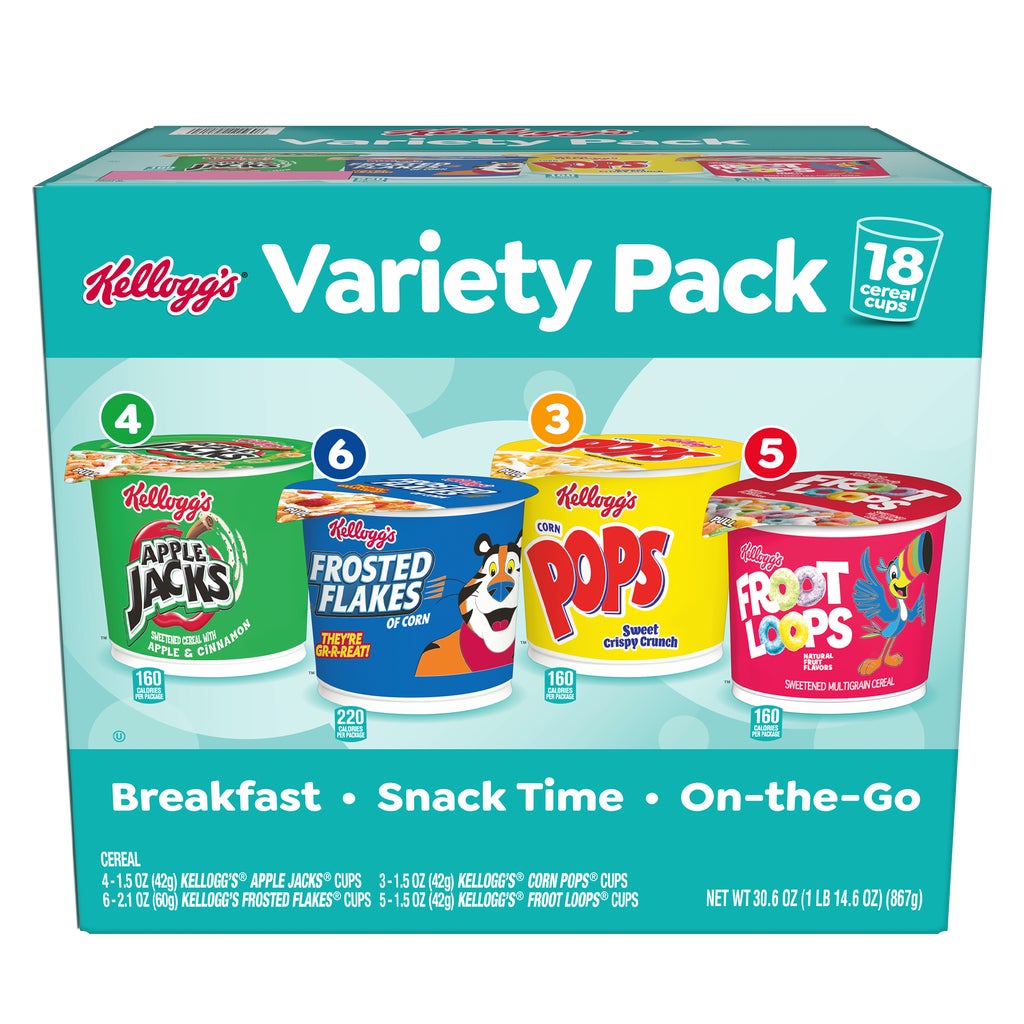 Kellogg's Cereal Cups, Variety Pack, 18-count