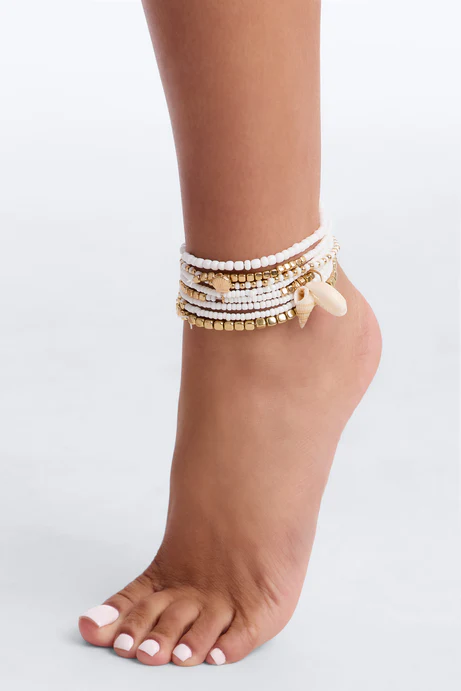 Soft Waves 8 Piece Anklet Set - White/combo