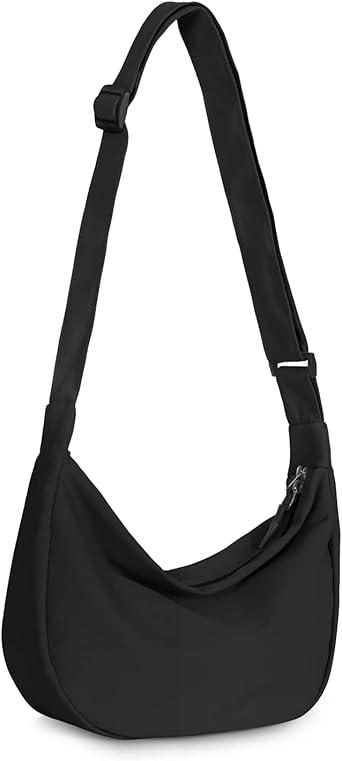 Crossbody Crescent Bag for Women Men Trendy, Crescent Sling Bag with Adjustable Strap, 2 Zippers Lightweight