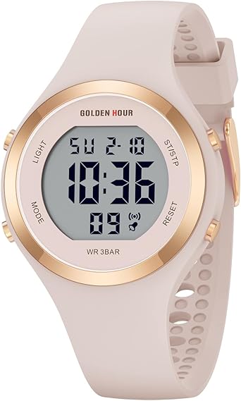 Visit the GOLDEN HOUR Store GOLDEN HOUR Waterproof Sport Women's Digital Chronograph Silicone Strap Watch