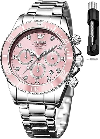 OLEVS Womens Watch Fashion Dress Diamond Female Watches for Ladies Analog Quartz Stainless Steel Waterproof Luminous Day Date Two Tone Wristwatch