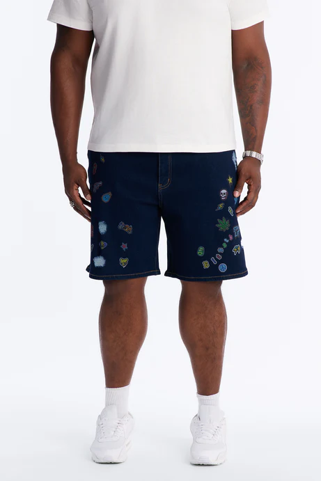 Relaxed Sticker Denim Short - Dark Wash