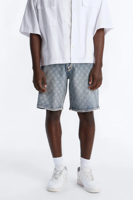 I Be Jeweled Relaxed Denim Short - Light Blue Wash
