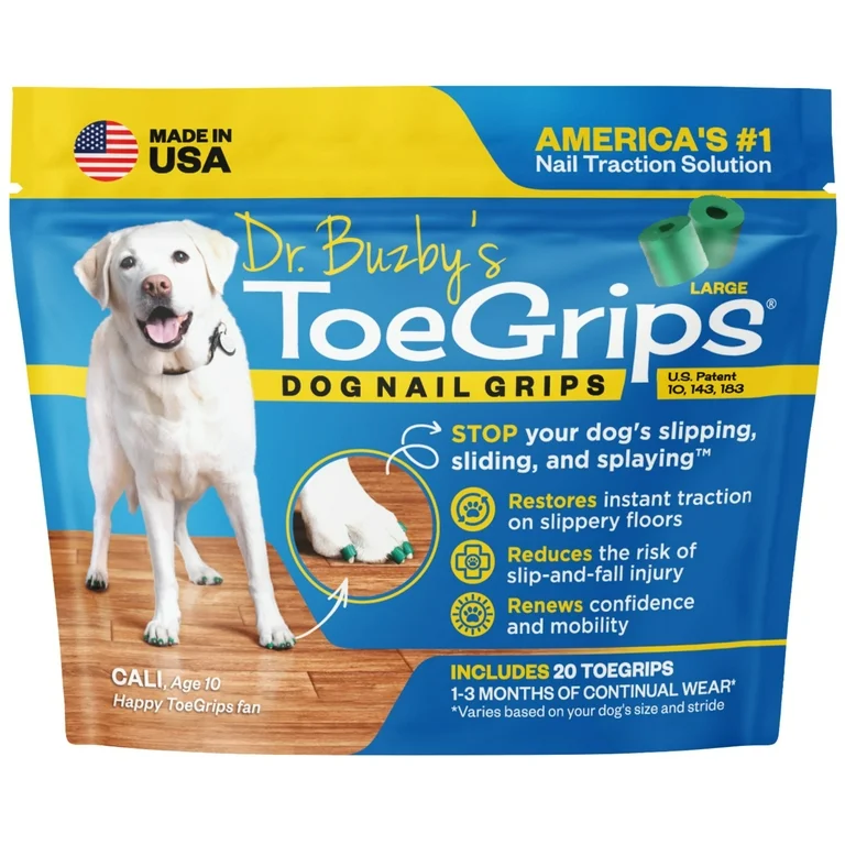 Dr Buzby's ToeGrips for Dogs - Large - Instant Traction on Wood/Hardwood Floors -1 Pack (20 Grips)