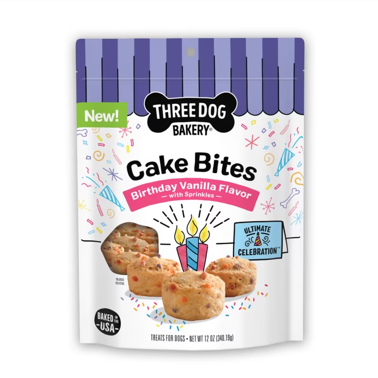 Three Dog Bakery Vanilla Ultimate Celebration Cake Bites, 12 oz Soft Baked Dog Treat