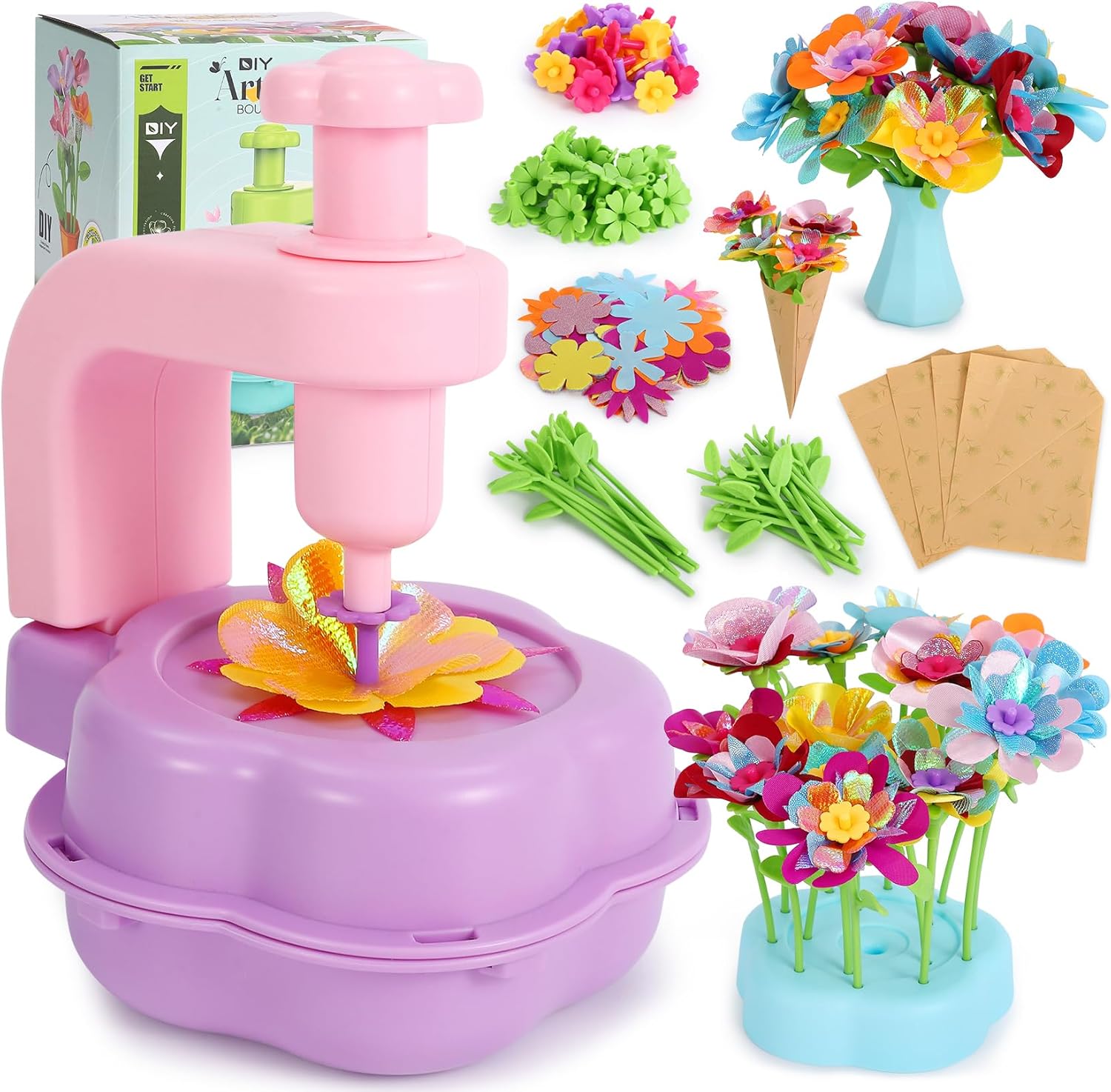 DAISRED Flower Craft Kits Toys for Kids, Arts and Crafts for Girls Ages 4-6-8, DIY Flower Making Kit for Kids, Art Craft Activity Toys, Birthday Gifts for 4 5 6 7 8 9 Year Old Girls Boys