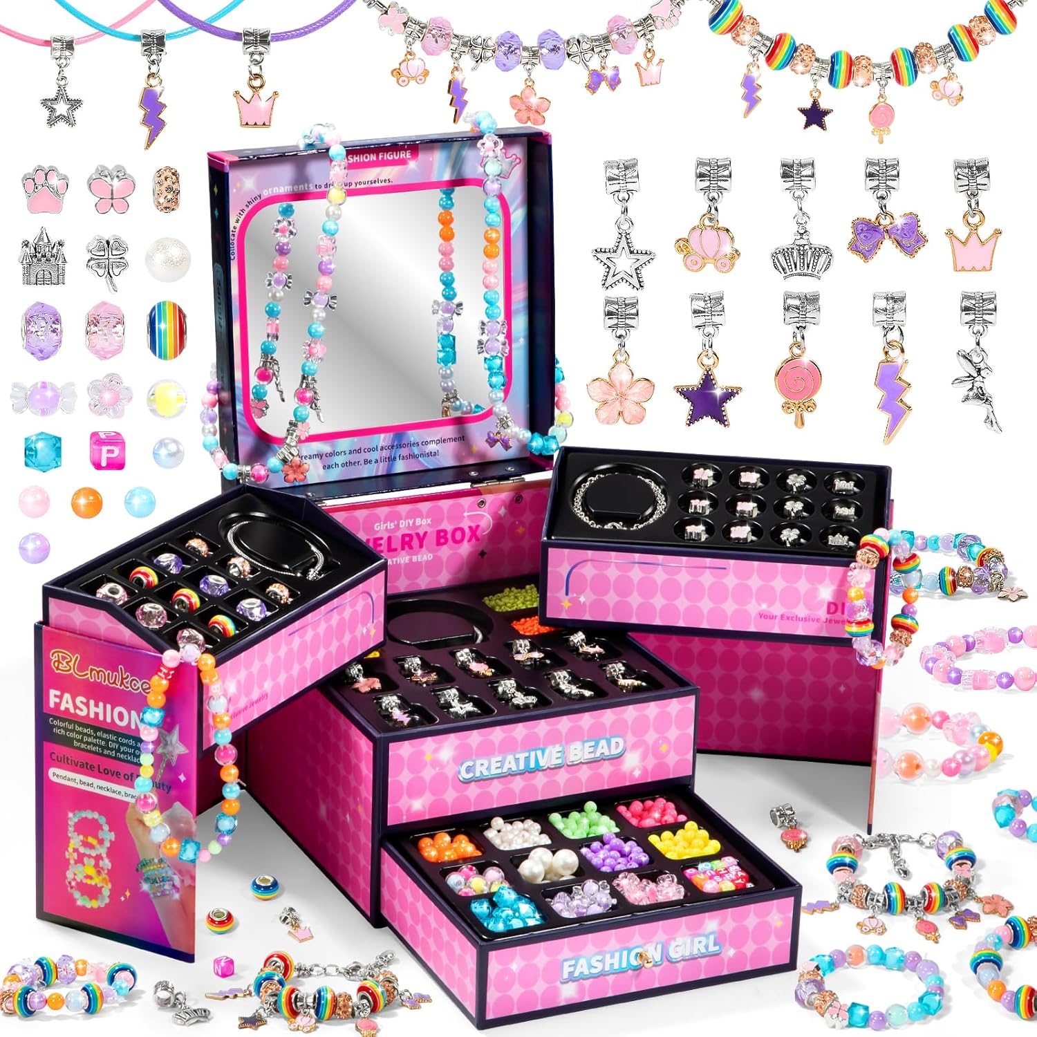 BLmukce Friendship Making Kit for Girls, DIY Jewelry Bead Bracelet Making Kit for Kids 8-12 Year Old, Charm Necklace Craft Kits, Christmas Birthday Gifts for Girl Age 7 8 9 10 11 12 Art Craft Supplies