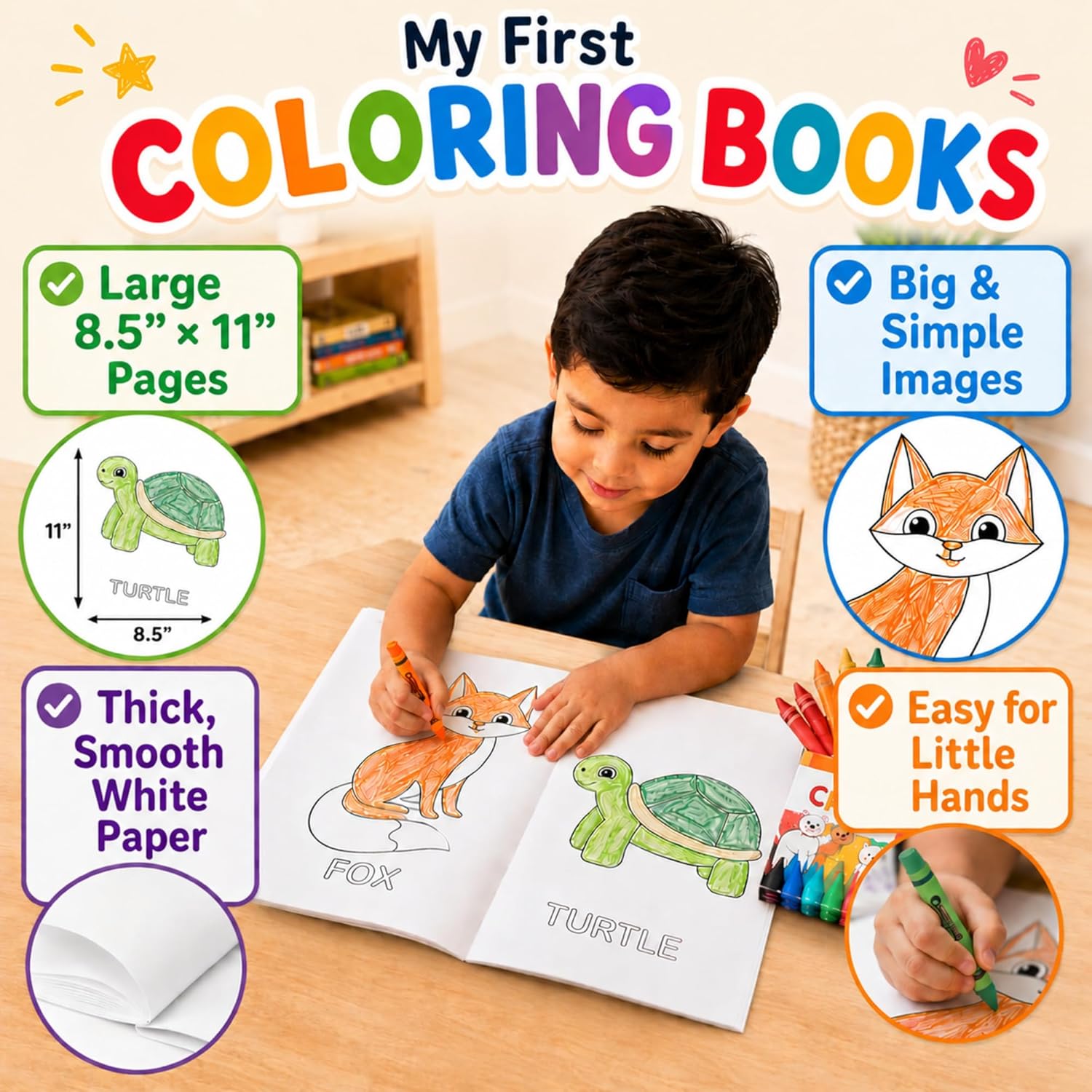 TOYVENTIVE Toddler Coloring Books & Crayons, Toys & Birthday Gifts for 1+,2,3,4 Years Old Girls, Toddlers & Preschoolers Ages One,Two,Three,Four year olds