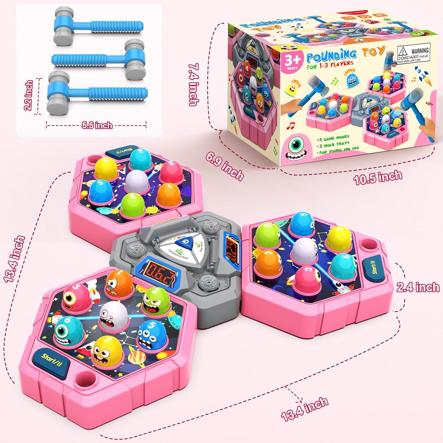 ANNKIE Whack Game Mole for Toddlers, Toys for 3 4 5 6 7+ Year Old Girls Boys,Pounding Toys for Age 3-8,Interactive Educational Toys with 3 Modes, Birthday Xmas Gifts for 3-12 Year Old Girls Boys Kids