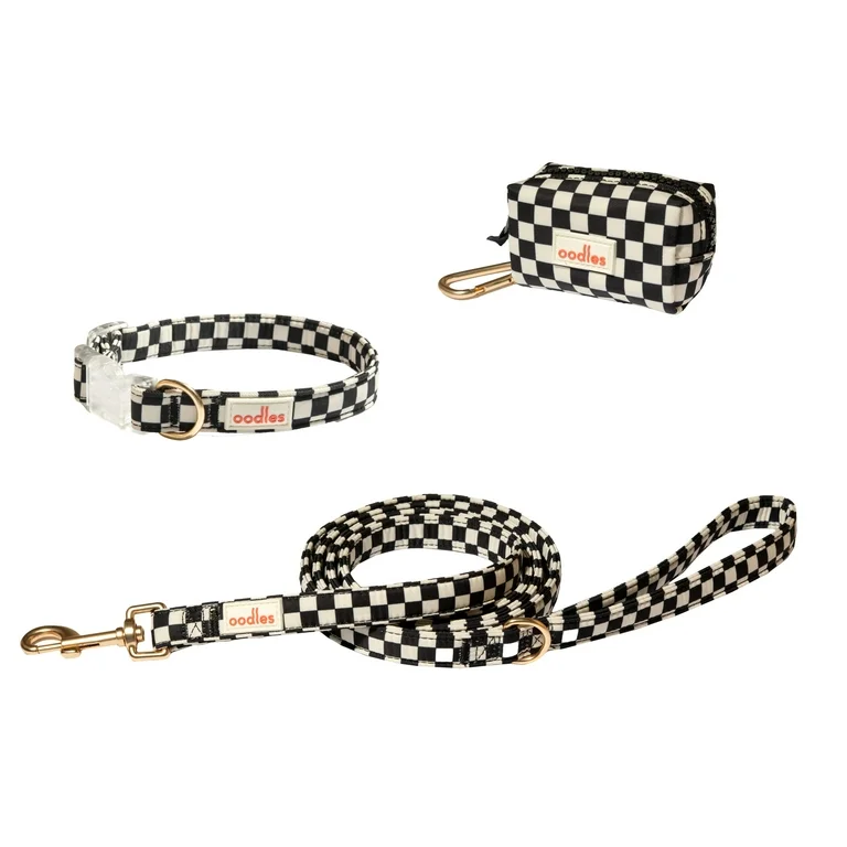 Oodles Checkered Dog Walking 3 Piece Set, Medium