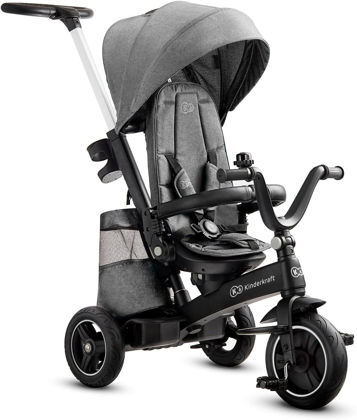 Kinderkraft EASYTWIST Trycicle for Kids Toddlers, Trike 5-in-1, Swivel seat 360° Rotation, Waterproof Material with UPF50+ Filter, Adjustable Parent Handle, Gray