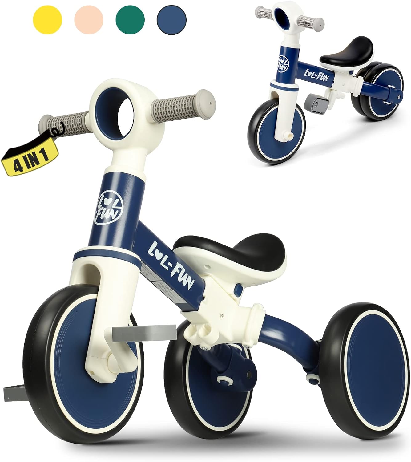 LOL-FUN Toddler Balance Bike for 1 2 Year Old Boys Girls Birthday Gift Toy, Baby Tricycle for Toddlers 1-3 Years Present, 4 in 1 Kids Trike for Ages 2-4 with Removable Pedal