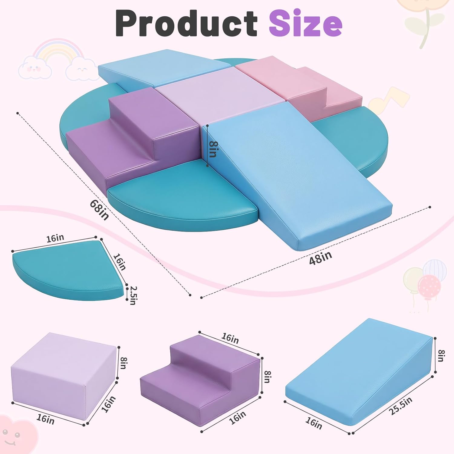 TODIBY 9-Piece Climbing Toys for Toddlers: Soft PU Leather Foam Blocks - Baby Climb and Crawl Activity Blocks - Kids Play Gym Equipment Indoor for Development(Macaroon)
