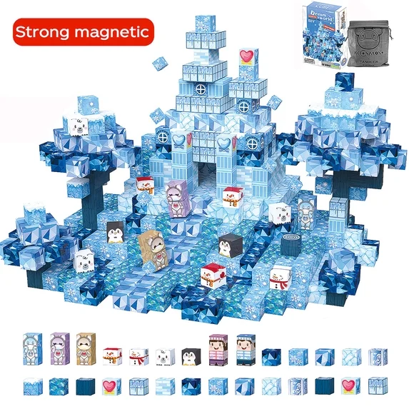 NCOSMOS 96PCS Magnetic Blocks Set, Safe Harmless, Magnet Building Cubes for Kids Ages 3+, STEM Sensory Toy Birthday Gifts(Winter Snow)
