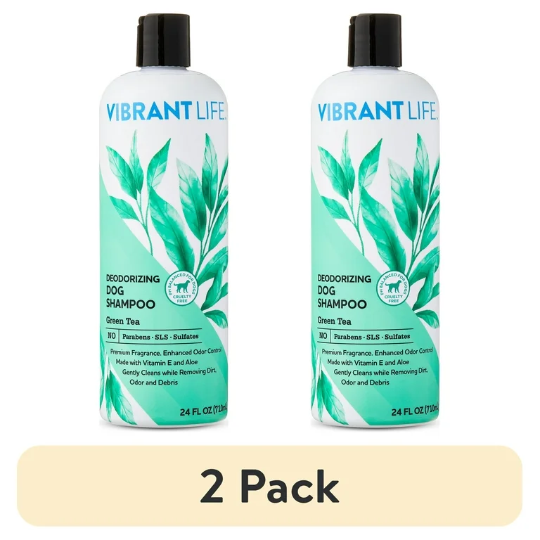 (2 pack) Vibrant Life Deodorizing Dog Shampoo with Green Tea, 24 fl oz