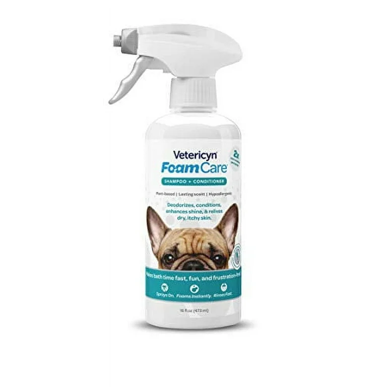 Vetericyn FoamCare Spray-On Dog Shampoo Plus Conditioner, 16 Fluid Ounces