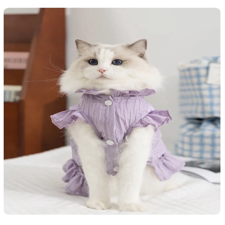 Dog Dresses for Small Dogs Puppy Girl Clothes with D-Ring and Cute Purple Tulip Summer Cat Apparel ,Purple Girl Dog Clothes.