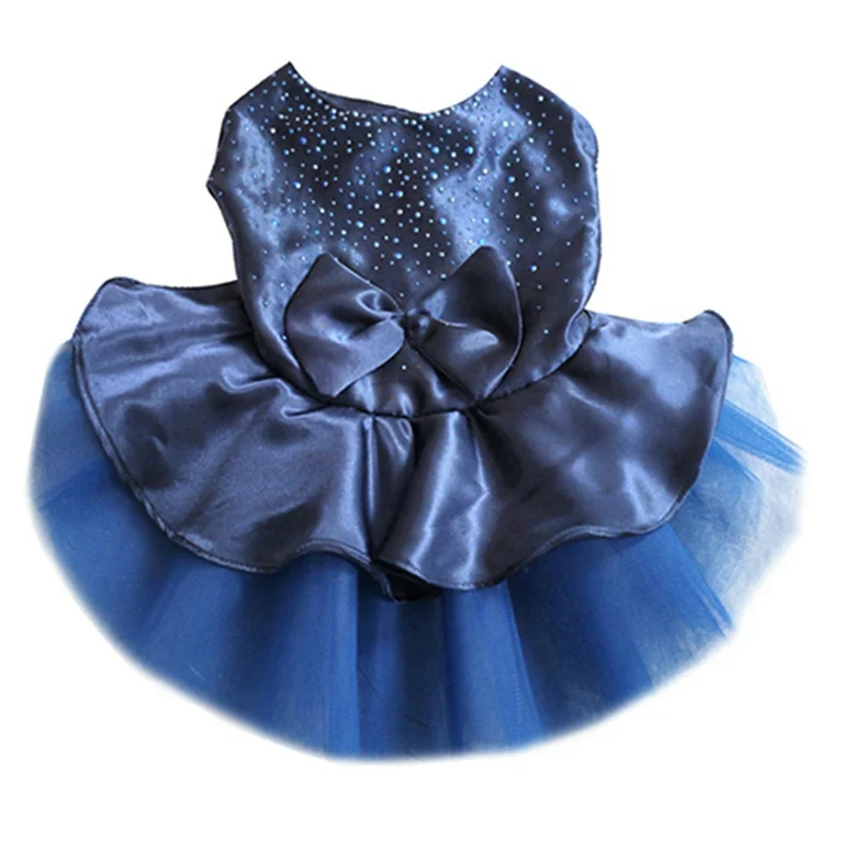 Walbest Puppy Princess Sequined Bow Dog Tutu Dress Dog Pleated Shirt for Birthday Party
