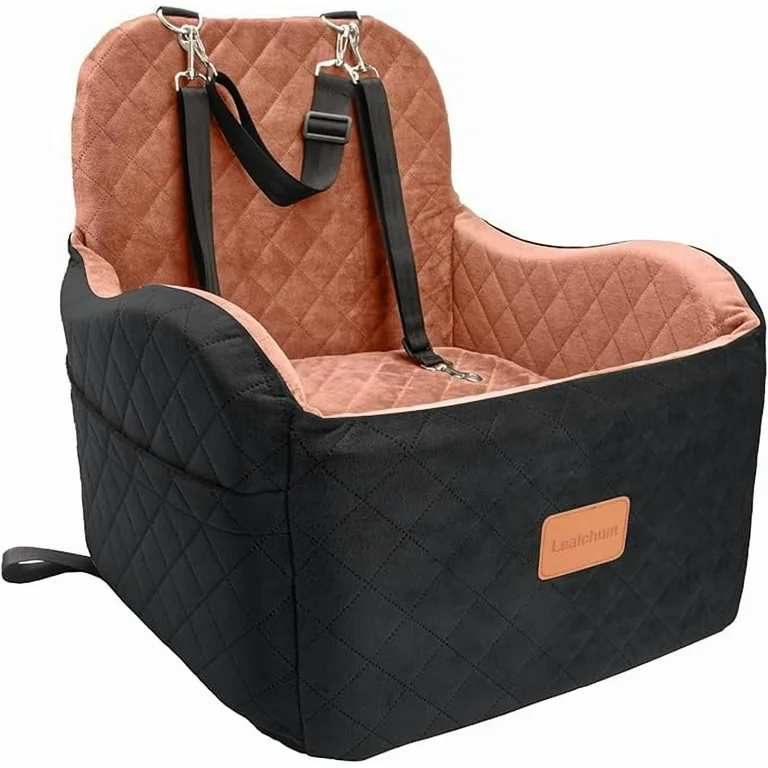 Dog Booster Car Seat for Small/Medium Dogs,Puppy Portable Car Seat with Elevated Cushion,Fully Detachable and Washable Pet Car Seat with Storage Pockets,Easy to Install (Black/Brown, Medium)