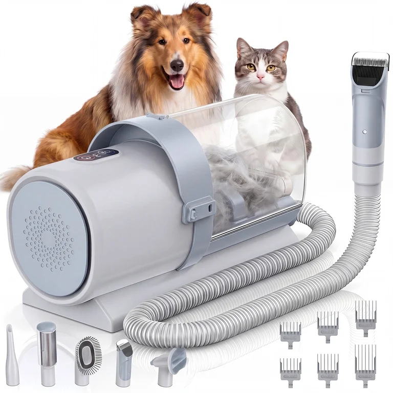 edx Dog Grooming Kit, 2.5L Pet Hair Grooming Vacuum, 5-In-1 Electric Clippers Cleaning Sets For Dog/Cat/Other Animals, Gray