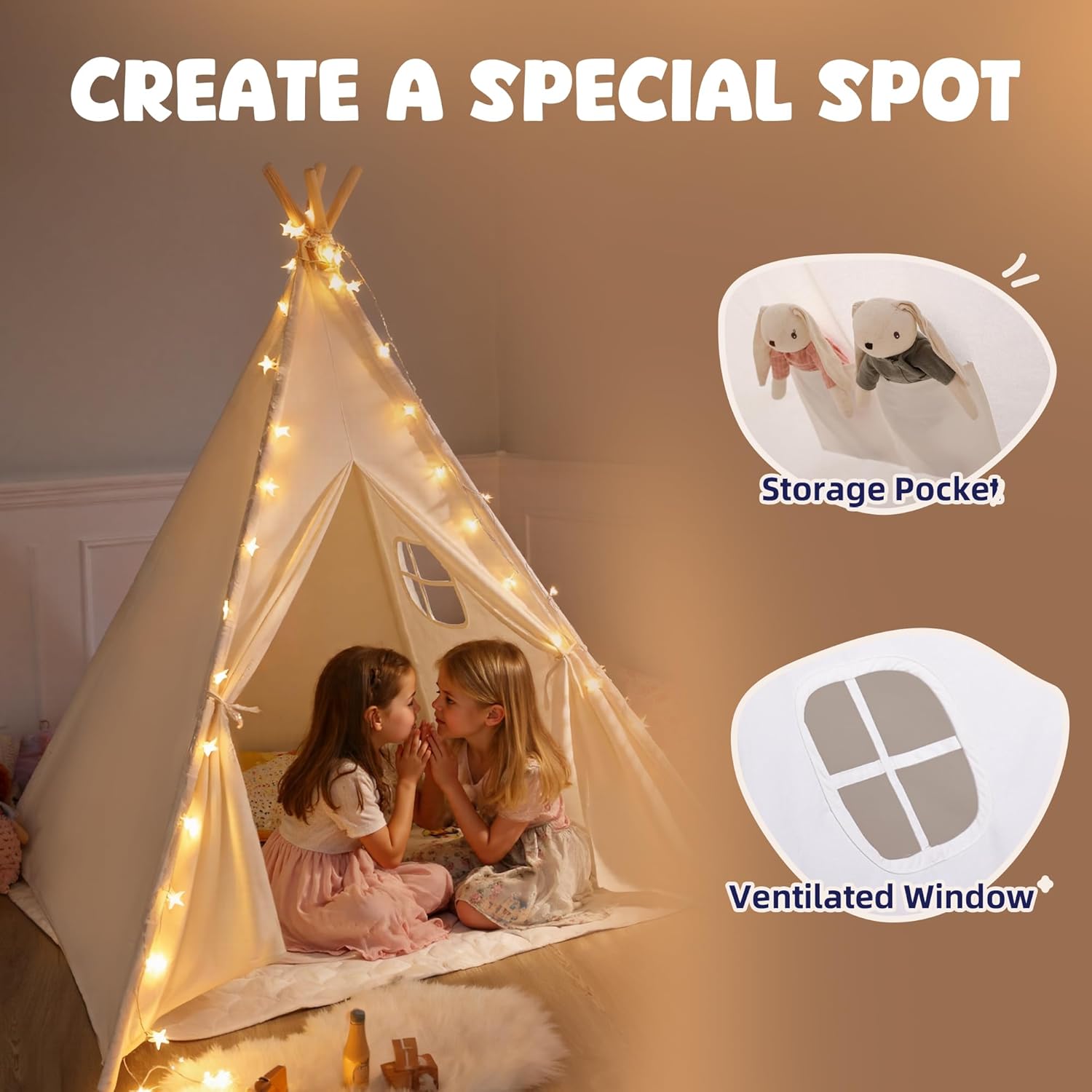Kids Teepee Tent for Kids, Kid Play Tents for Girls & Boys, Gifts Playhouse for Indoor Outdoor Games, Toddler Toys House for Baby (Tee Pee for Child)