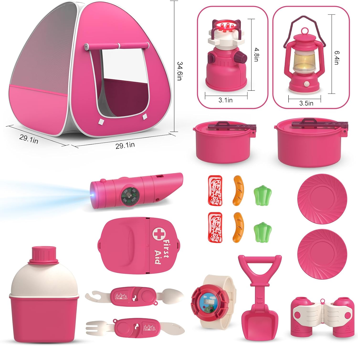 Kids Camping Set with Tent - Pop Up Tent, Kids Play Tents Outdoor Toys Camping Tools Set Gift for Girls Age 3 4 5 6 Year Old Birthday Christmas