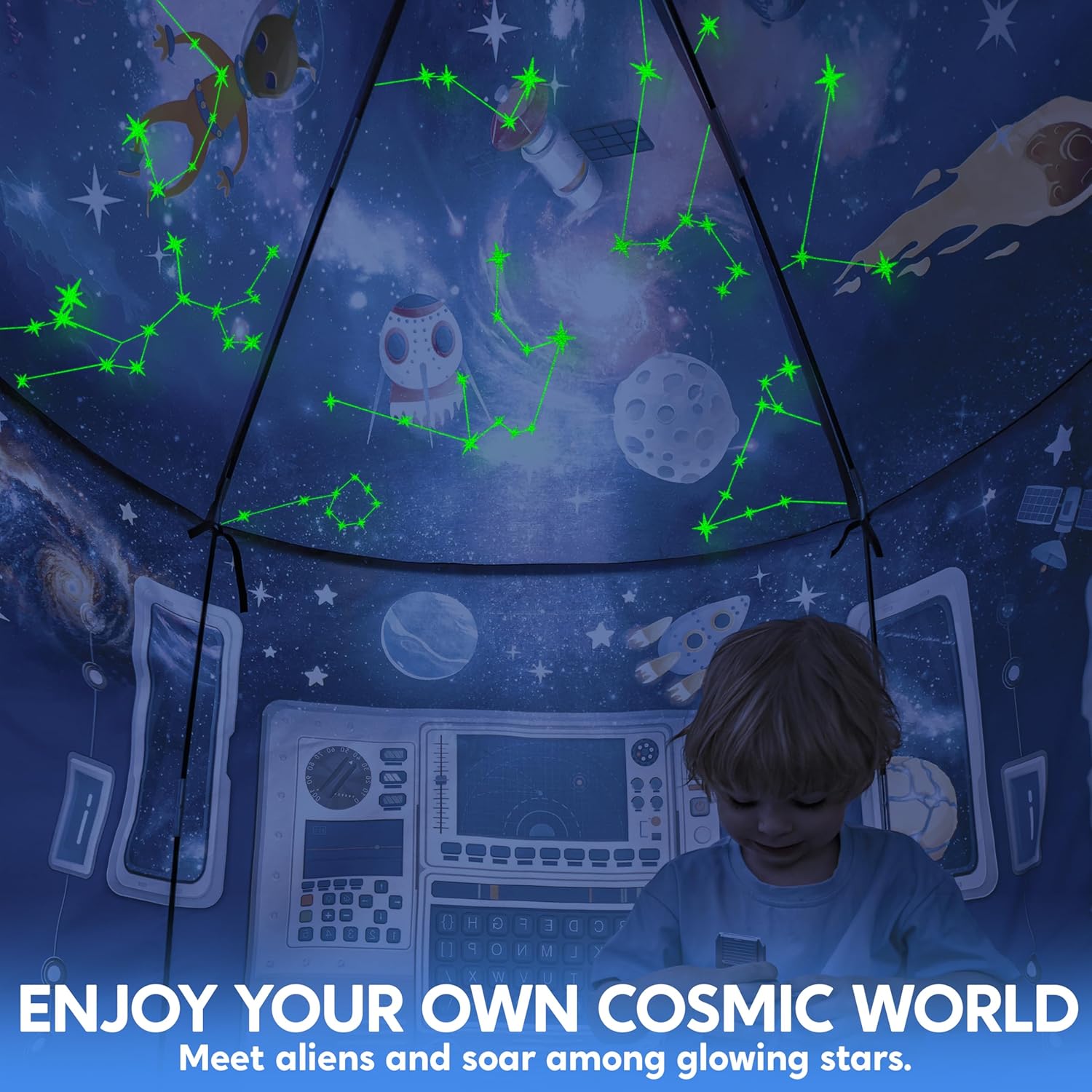 JOYIN Rocket Ship Play Tent for Kids – Glow-in-the-Dark Space Tent with Starry, Astronaut Spaceship Foldable Playhouse for Boys & Girls, Indoor Outdoor Kids Pop-up Play House, Toddler Birthday Toy