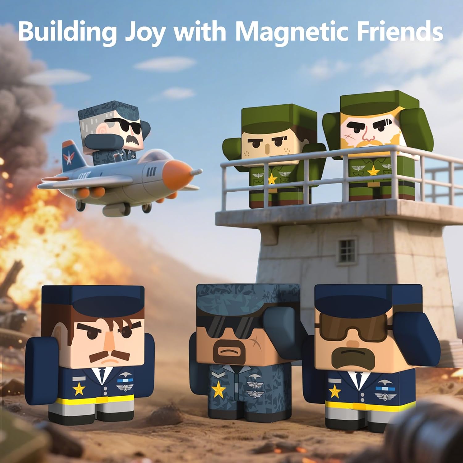 GobiDex Magnetic Army Men Action Figures, Military Toy Soldiers Expansion Pack, Compatible with Magnetic Building Blocks, STEM Army Toys for Boys Girls, Fun Toddler Kids Gifts Ages 3+