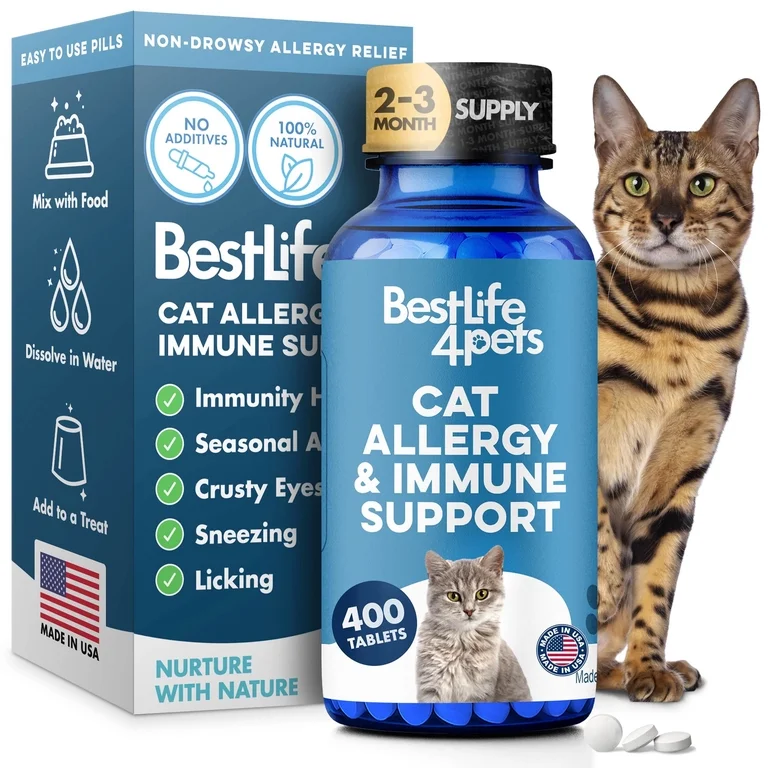 BestLife4Pets Cat Allergy Relief & Immune Support - Natural Relief for Seasonal Allergies, Itching & Respiratory Infections