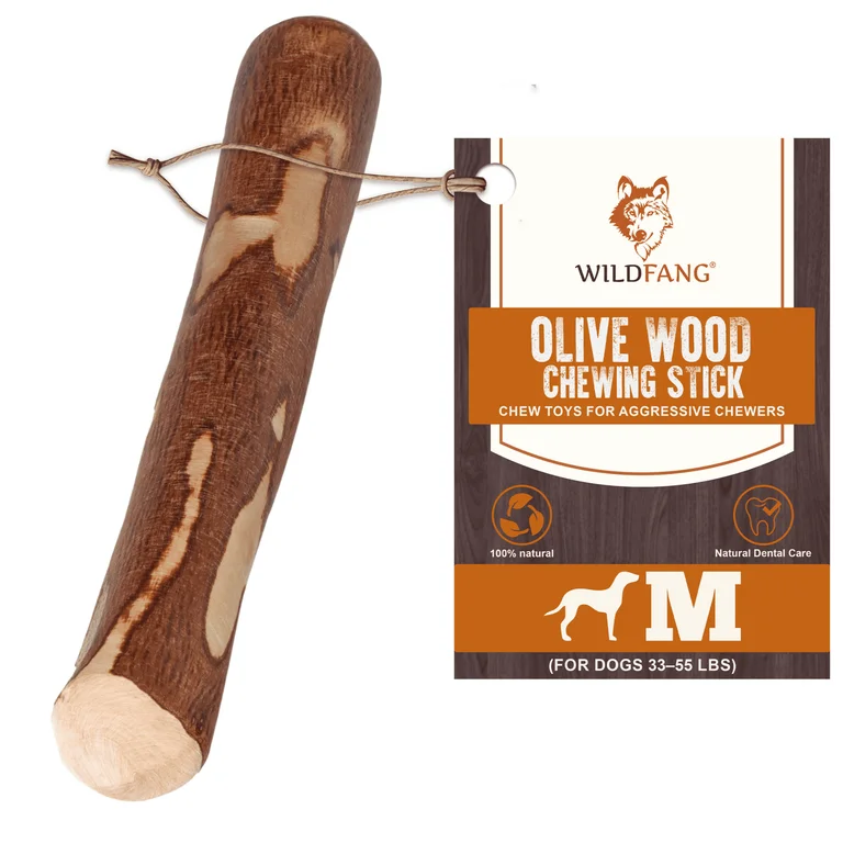 Wildfang® 1 Olive Wood Dog Chew (Size M) – Natural Teething & Chew Toy for Puppies & Dogs, Safe Wood Chew for All Breeds