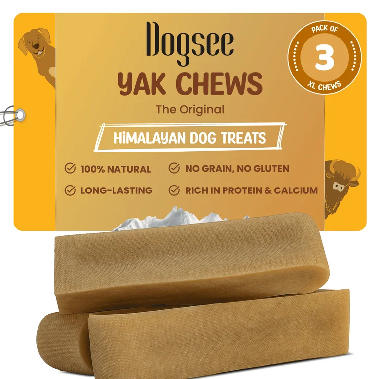 Dogsee Yak Cheese Chews XL Dogs Rawhide Free Long Lasting Dental 1 lb 3 Pieces