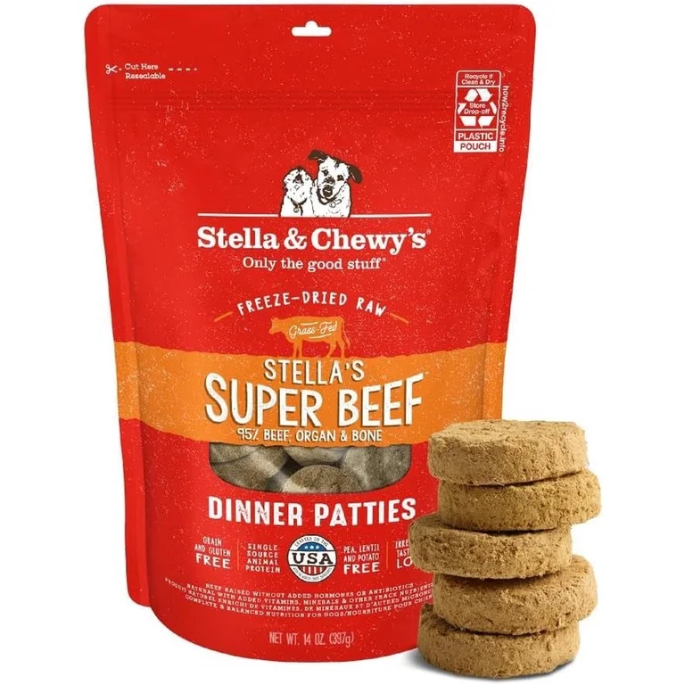 Stella & Chewy's Freeze-Dried Raw Dinner Patties for Dogs - Stella's Super Beef Recipe - 14 Ounce Bag