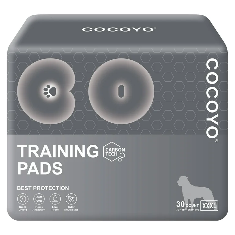 COCOYO Y45 Dog Training Pads Extra Large Size丨Carbon Absorb Eliminating Urine Odor Puppy Pads 丨 Charcoal Dog Pee Pads (30 Count, XXXL 30x45 inch),Black