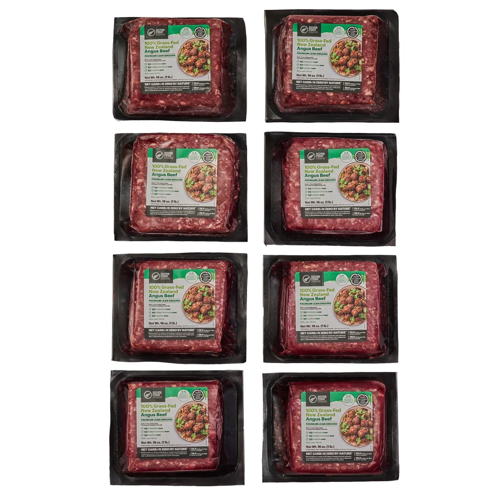 Silver Fern Farms Halal 100% Grass-Fed New Zealand, Net Carbon Zero 93% Lean Ground Beef - 8 Total Packs, 8 Lbs. Total