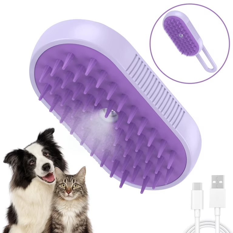 LAKWAR Cat Steam Brush for Shedding Spray Comb Brushes for Indoor Cat Pet Grooming Supplies for All Long-haired and Short-haired Pets Spritz Defur Comb for Cat Misting Cat Brush，Purple