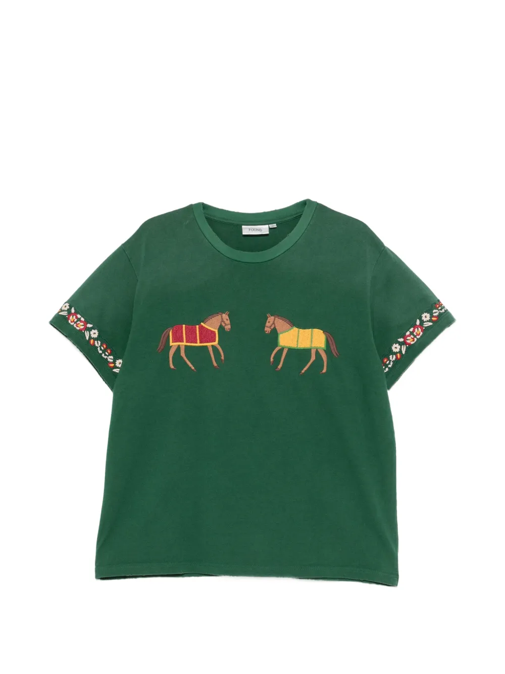FOUND Horse Equine embroidered floral-trim T-shirt